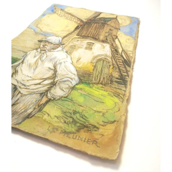 Le Meunie by Roméo Dumoulin French Country Windmill Signed Water Colour 1949 - Picture 9 of 10